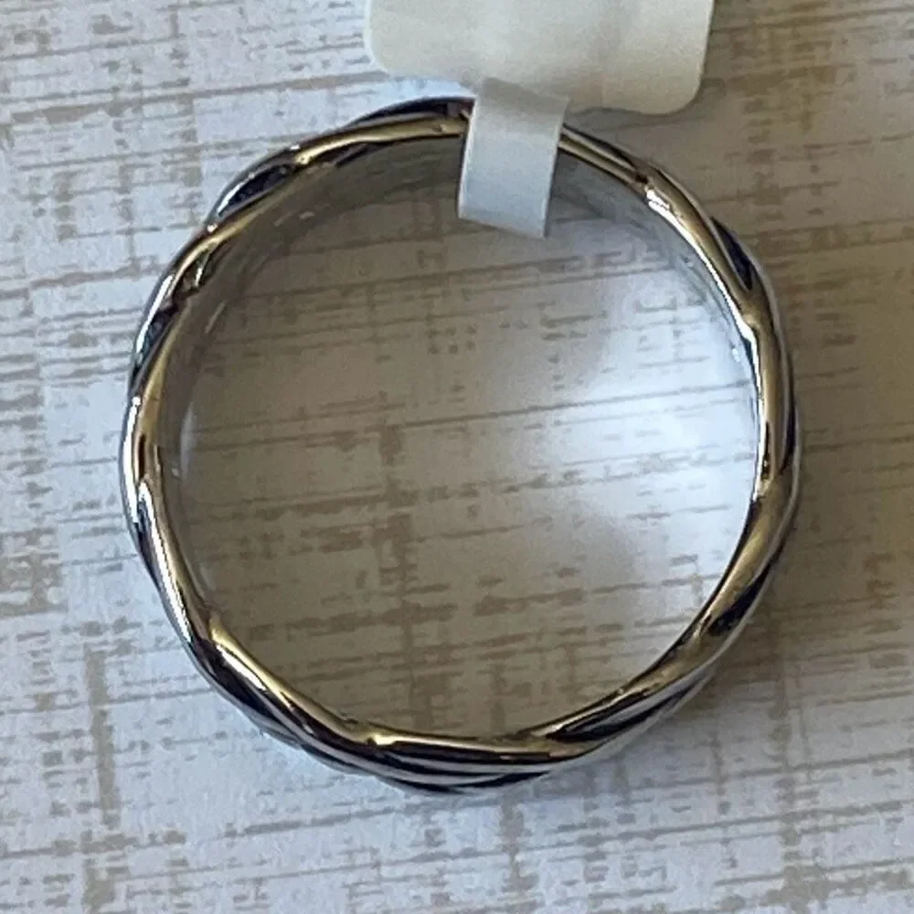 Men’s Stainless Steel Ring Size 10 Silver Tone Braided Chain Design Band